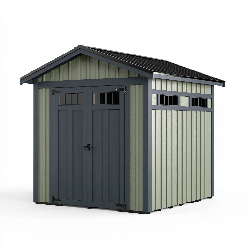 Abri de jardin 210 x 190 x 210 cm en acier vert sauge anthracite - rangement extérieur à double porte