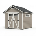 Abri de jardin 244 x 183 x 244 cm en bois gris et blanc avec double porte style grange