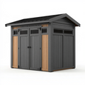 Abri de jardin 240 x 180 x 220 cm en bois gris et naturel avec double porte et fenêtres
