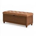 Banc coffre 120 x 45 x 48 cm en bois marron avec assise capitonnée en similicuir style classique