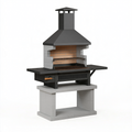 Barbecue de jardin 160 x 80 x 220 cm en acier noir et béton avec hotte