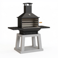 Barbecue de jardin 120 x 70 x 190 cm en acier noir style cheminée avec grilles réglables