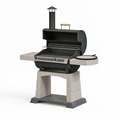 Barbecue fumoir 150 x 70 x 190 cm en acier noir et béton pour extérieur