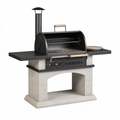 Barbecue fixe 180 cm en acier noir et pierre avec cheminée pour jardin
