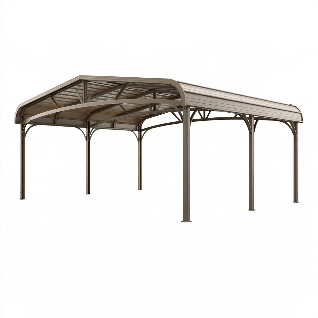 Abri voiture 600 x 300 x 280 cm en acier brun à toit incurvé pour extérieur