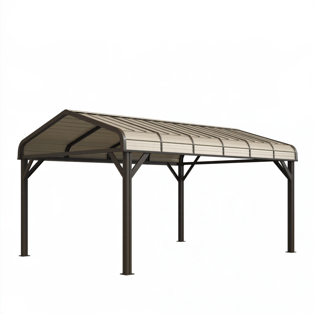 Abri voiture 500 x 300 x 250 cm en acier et polycarbonate brun gris - toit cintré pour extérieur
