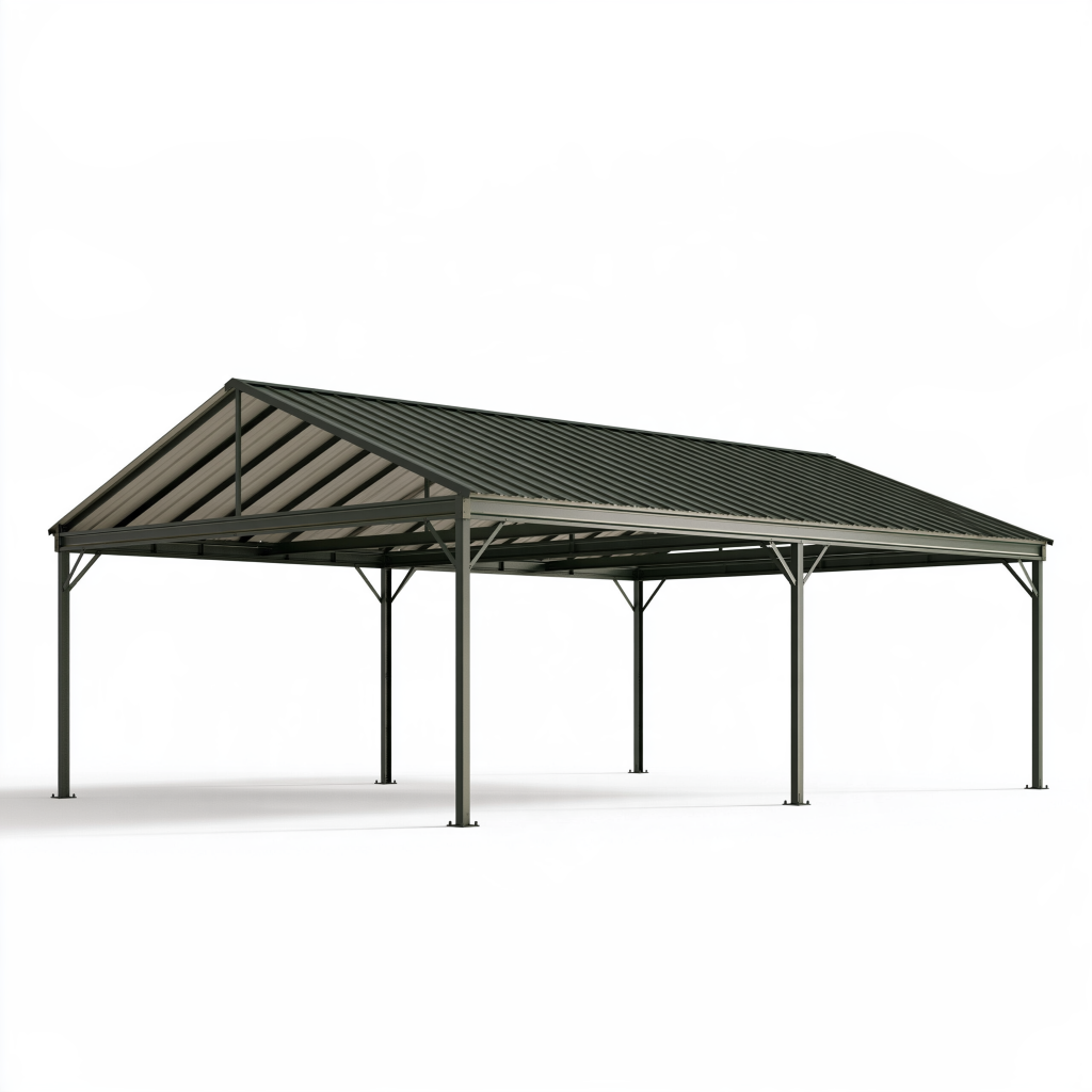 Carport 600 x 400 x 270 cm en acier gris anthracite à toit à deux pans pour véhicule