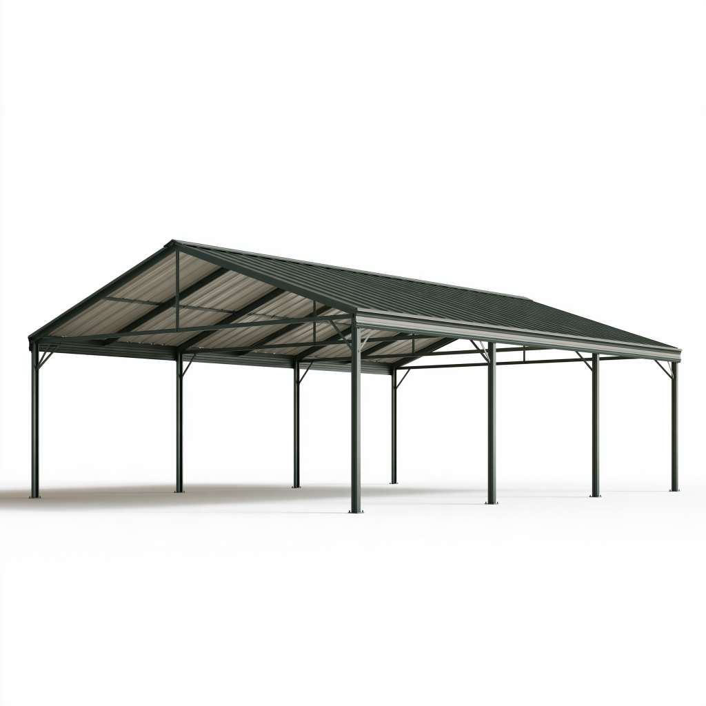 Abri voiture 600 x 300 x 270 cm en acier anthracite à toit double pente