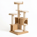 Arbre à chat 70 x 60 x 160 cm en bambou beige avec poteaux en sisal et plateformes rembourrées