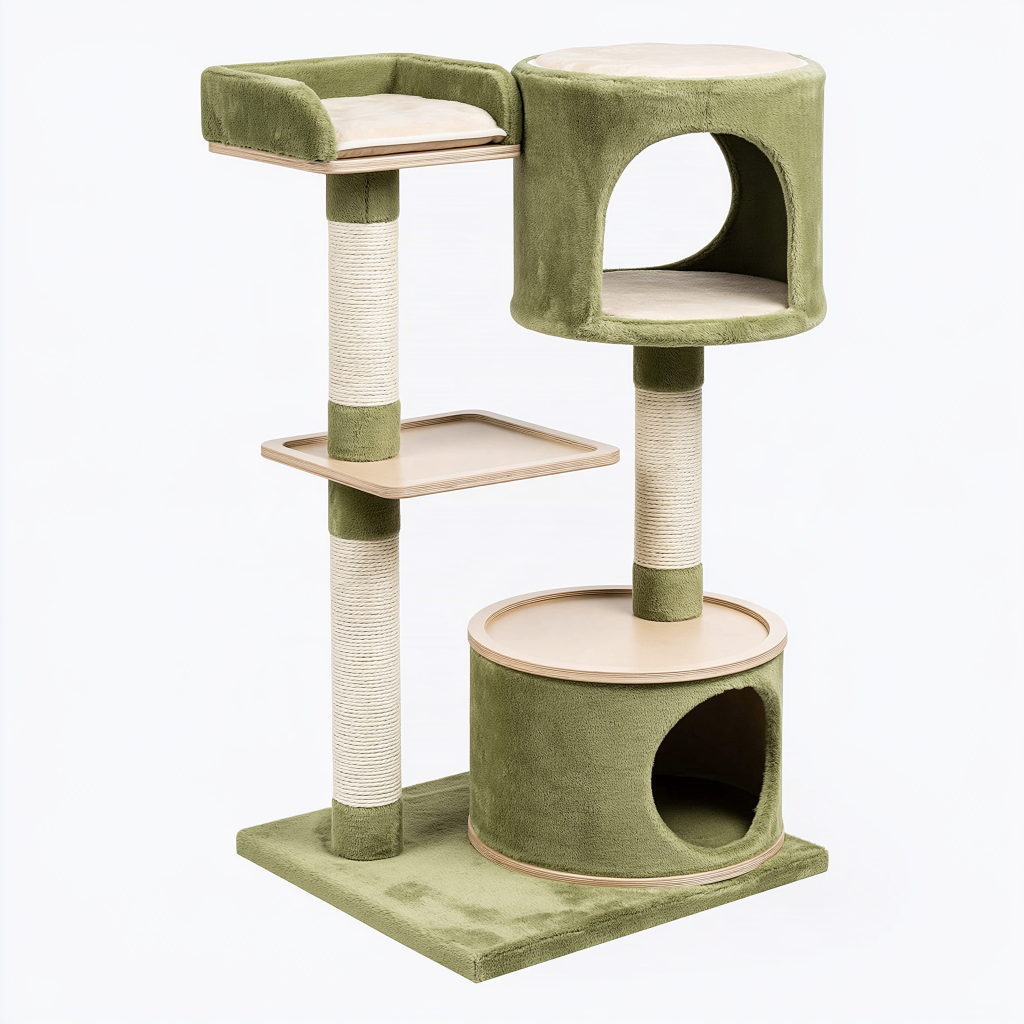 Arbre à chat 60 x 60 x 140 cm vert en peluche avec griffoirs en sisal et niches