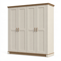 Armoire 4 portes 200 x 60 x 220 cm en panneaux de bois blanc cassé et bois naturel style classique rangement