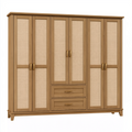 Armoire 240 x 60 x 210 cm en bois marron avec cannage 6 portes et 2 tiroirs style naturel
