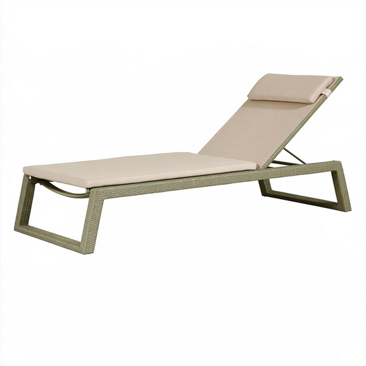 Chaise longue de jardin 200 cm en résine tressée beige avec dossier réglable