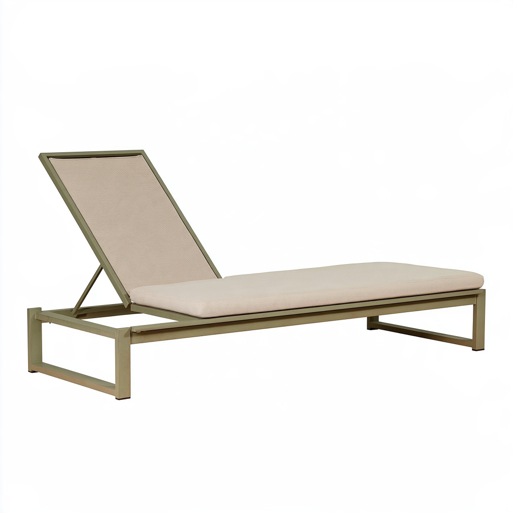 Bain de soleil 200 cm en aluminium kaki et textile beige à dossier réglable
