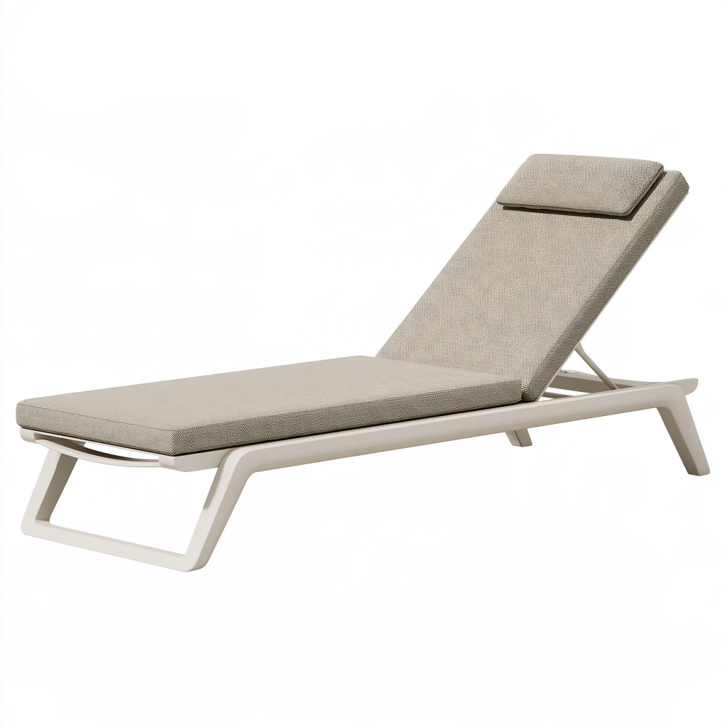 Transat 200 x 70 cm en tissu beige avec structure blanche dossier réglable