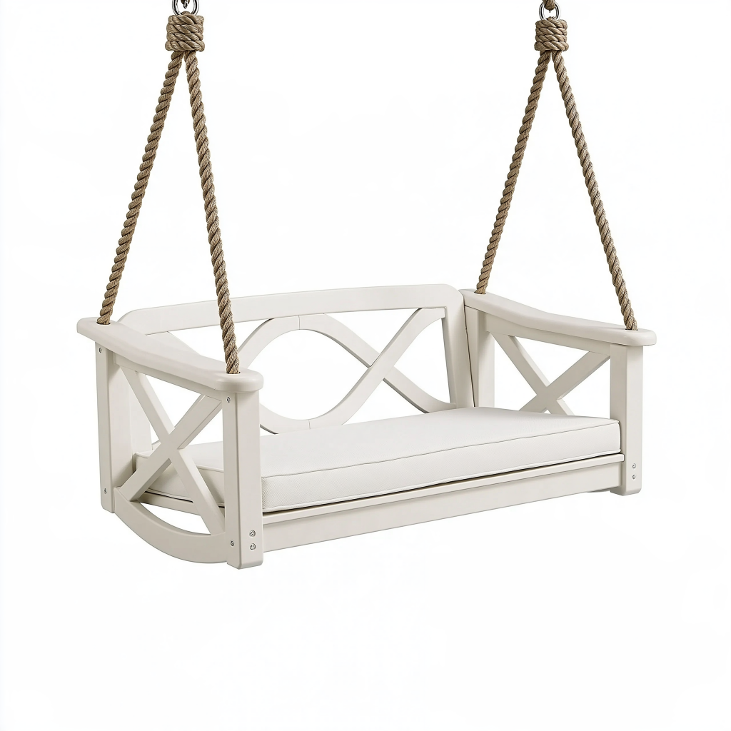 Balancelle suspendue 120 x 65 x 55 cm en bois blanc avec cordes style cottage
