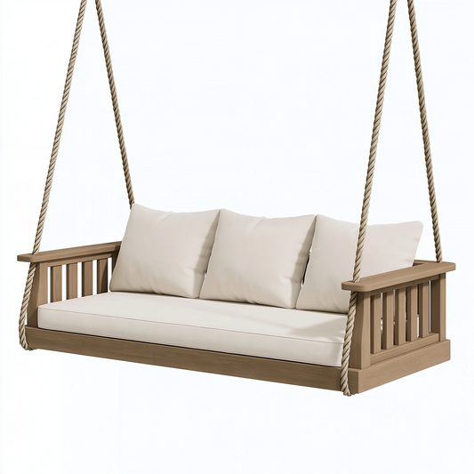 Balancelle suspendue 180 x 75 x 60 cm en bois beige et marron pour extérieur