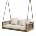 Balancelle suspendue 180 x 75 x 60 cm en bois et corde beige style bohème pour extérieur