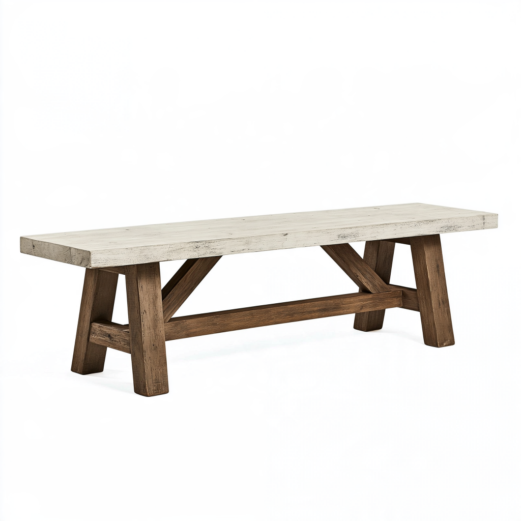 Banc de salle à manger 180 x 38 x 46 cm en bois blanc et brun style rustique
