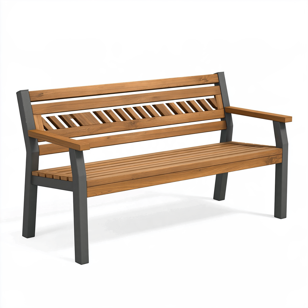 Banc de jardin 150 cm en bois et métal brun noir avec accoudoirs
