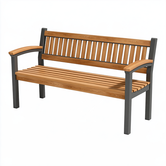 Banc de jardin 150 x 65 x 90 cm en bois et métal anthracite 3 places avec accoudoirs