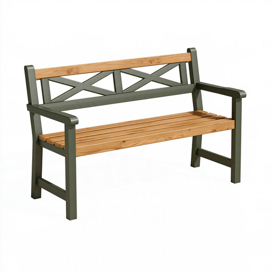 Banc de jardin 120 x 60 x 90 cm en bois vert foncé et marron à accoudoirs style classique