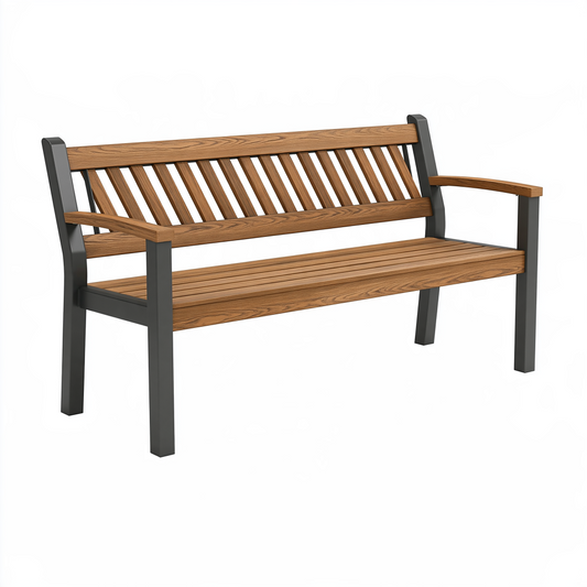 Banc de jardin 150 x 65 x 90 cm en bois et métal marron noir style contemporain